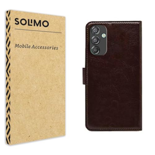 Amazon Brand – Solimo Samsung Galaxy M15 5G Flip Case Leather Finish | Inside TPU with Card Pockets | Wallet Stand and Shock Proof | Magnetic Closing | Complete Protection Flip Cover (Coffee)- Best and cheap mobile covers in India