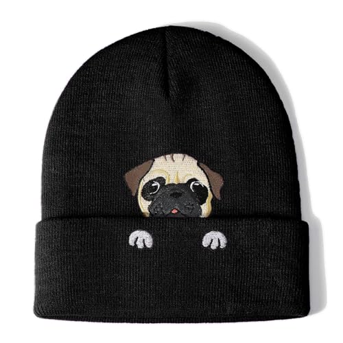 Nymora Beanies für Damen | Mops Geschenke Mütze Hut | Geschenk für Hundebesitzer
