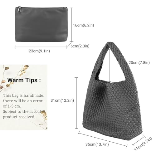 Image of Vegan Leather Hand Woven Tote Handbag Shoulder Bag and Woven Purses Large Shopper Bag for Women