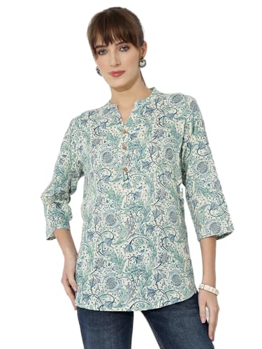 Image of Women's Cotton Printed Kurta Top | 3 /4 Sleeve Straight Kurti Casual Outings