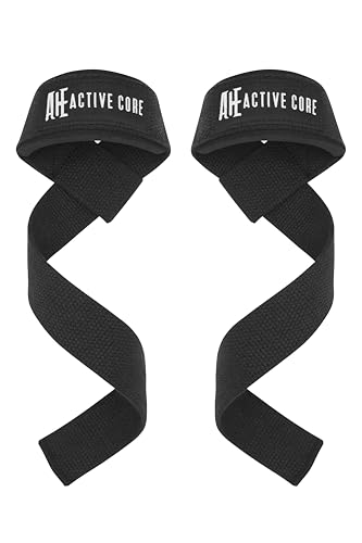 Lifting Wrist Straps for Weightlifting, Weight Lifting Straps Gym Strength Training, Neoprene Padded Wrist Support, Deadlift Straps for Men & Women, 22.5 Inch Cotton (Black)