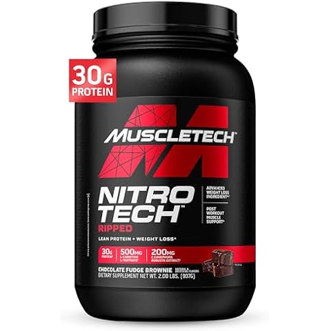 Muscletech Whey Protein Powder (Chocolate Fudge Brownie, 2LB) - Nitro-Tech Ripped Whey Protein Isolate & Peptides Smoothie Mix for Lean Muscle & Fast Recovery - 30g of Whey Protein for Women & Men Cover