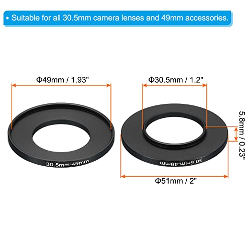 PATIKIL 30.5mm-49mm Metal Step Up Ring, Camera Lens Filter Adapter Ring Aluminum Filter Adapter Ring for Camera Lenses Hood Black - Image 2