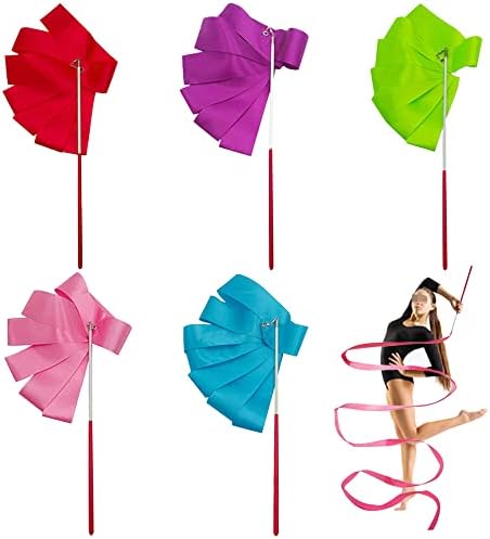5Pcs Dance Ribbons, Streamers Rhythmic Art Gymnastic Baton Twirling Rod ...