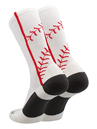 Madsportsstuff Baseball Socks With Stitches In Crew Length (White/Red, Small) #TOP5