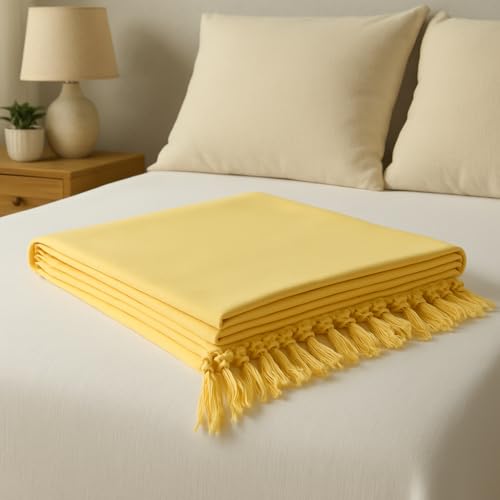 Image of Cotton Silk Yellow Bhagalpuri Chadar AC Comforter /Duvet /Andi /Summer Blanket /Khes /TopSheet (Queen Size- 54 X 108 Inch) Perfect Odne Wali Chaadar for Sleeping (Pack of 1)