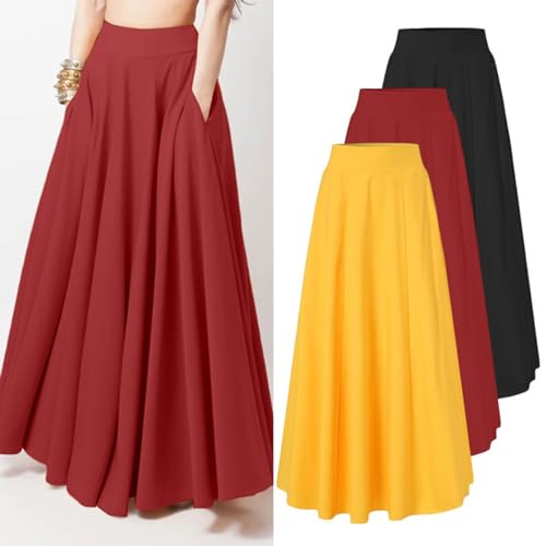CHARTOU Women High Waisted Maxi Skirt Ruffle Pleated Long Flowy Skirt Boho Swing A Line Skirt with Pockets4