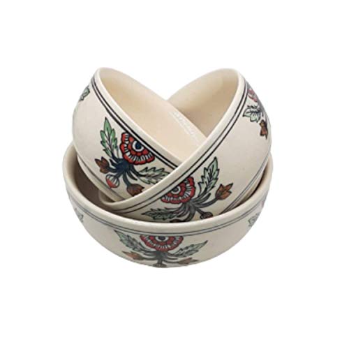 India Meets India Ceramic Serving Bowl Mixing Bowls Dinner Bowls Snack Bowls by awarded artisans (Set of 3, 1000 ML, 800 ML & 600 ML, Cream)
