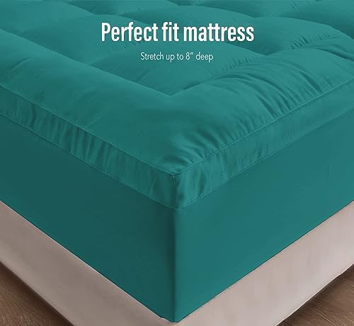 Image of Cloth Fusion 600 GSM Mattress Topper Double Bed, Extra Thick 2 inch Mattress Topper for Improved Sleep Quality and Enhanced Comfort (72x60 inches, Teal)