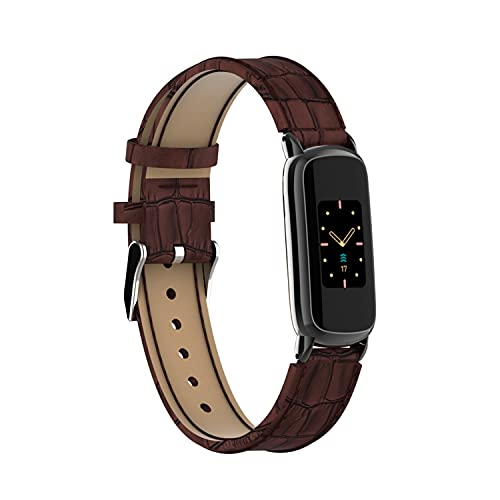 Eieuuk Crocodile Pattern Leather Watchband Compatible With Fitbit Luxe/Luxe Se Smartwatch,Slim Soft Genuine Wristband Strap Bracelet Replacement For Women Men (Brown) (Dfbluxewbzpeyw1069) #TOP2