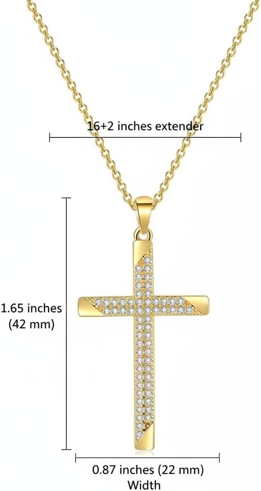 Dainty Gold Cross Necklace for Women 14K Gold Christian Faith Religious Jewelry Cross Pendant with Cubic Zircon for Mom Valentine's Day Birthday Mother's Day Gifts