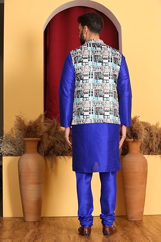 Image of Kurta With Churidar & Multicolor Nehru jacket Set