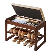 Aibiju Schuhbank mit Kissen, 2-stöckige Sitzbank aus Massivholz mit Klappdeckel, 60 cm Schuhregalbank für Eingangsbereich, Wohnzimmer, Flur, Schlafzimmer, Walnussfarbe YD-WD060B