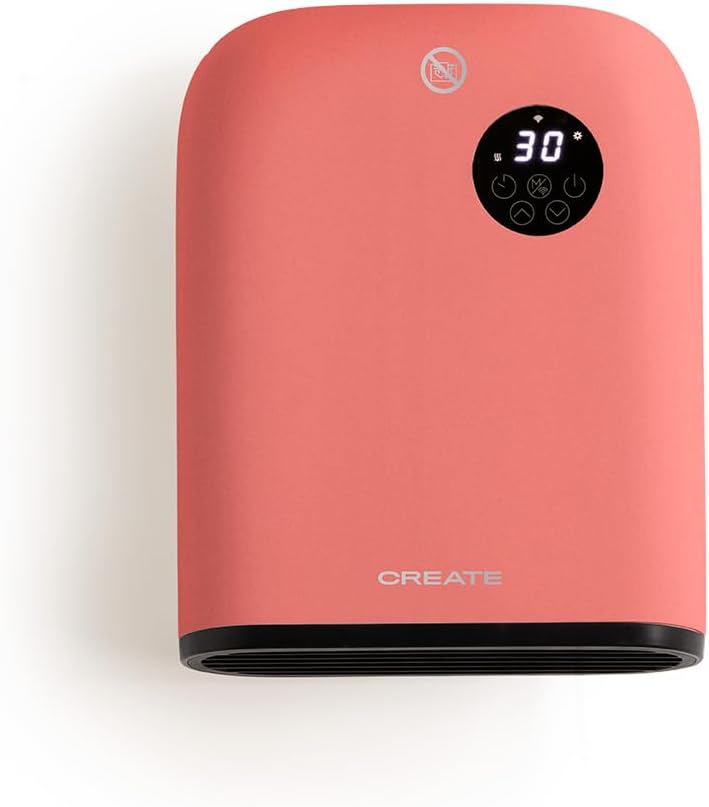 CREAR /PARED CALIENTE/Calefactor de pared o suelo con WiFi terracota/Control desde la app, estancias de hasta 20 m2, detección de ventanas abiertas, interruptor antivuelco, 3 modos, pantalla LCD, 2000W