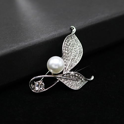 Image of Crystal Pearl Flower Brooches Pins Fashion Beautiful Created Rhinestone Floral Brooch Good Idea for Party Dance Wedding Banquet for Elegant Women Girl