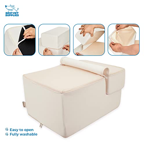 Image of Foldable Pet Steps /Stairs with CertiPUR-US Certified Foam by Best Pet Supplies - Ivory, 3-Steps (H: 16.5 inch)