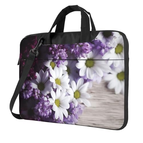 Sac à bandoulière pour ordinateur portable à motif fleurs violettes et blanches pour transport