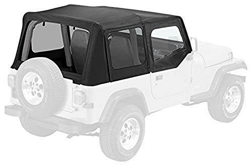 Pavement Ends by Bestop 51130-15 Black Denim Replay Replacement Soft Top Clear Windows w/Upper Door Skins for 1988-1995 Jeep Wrangler