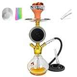 HUSIC LITTLE MIKE Gold 14' Hookah – Travel-Size Hookah Kit with RGB LED Speaker, Washable Hose, Shisha Bowl, Tongs, Vase, Tips & Foil – Complete Set