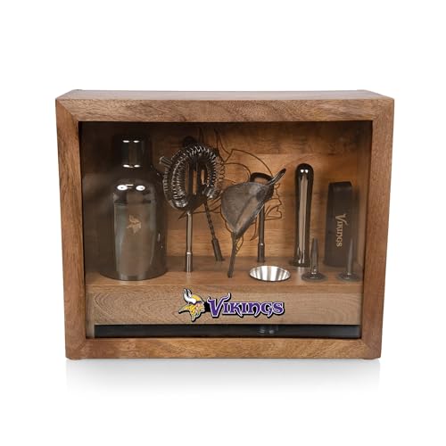 Picnic TIME NFL Minnesota Vikings Old Fashioned Cocktail Bar Set, Bartender Kit, Shaker Set, Bar Accessories with Wood Gift Box, (Mango Wood)
