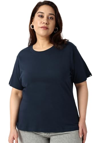 Image of Bewakoof Women's Solid Regular Fit Half Sleeve Round Neck Cotton Jersey Plus Size T-Shirt