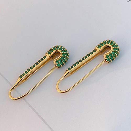 Women's Rhinestone Gold Plated Cuprum Brass Stylish Cartilage Earrings Punk Goth Safety Pin Earrings For Girl,Green #TOP3