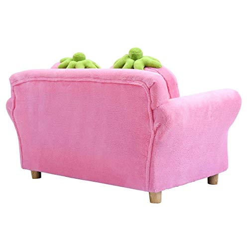 Costzon Kids Sofa, With 2 Cute Strawberry Pillows, Children Couch Armrest Chair Double Seats, Toddler Lounge Bed 2 In 1, Wooden Frame And Coral Fleece Surface For Bedroom, Living Room, Baby Room(Pink) #TOP6
