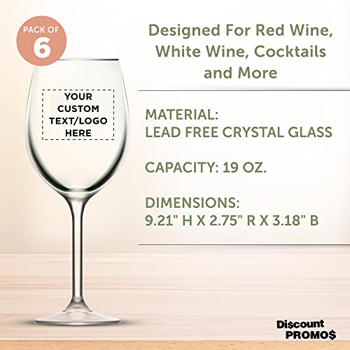 Custom Wine Glasses 19 oz. Set of 6, Personalized Bulk Pack - Restaurant Glassware, Perfect for Red Wine, White Wine, Cocktails and More - Clear - Thumbnail 4
