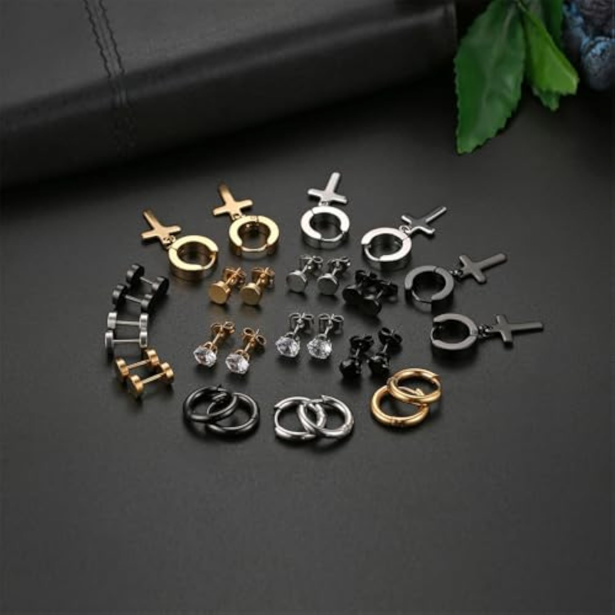 12 Pairs Men's Stainless Steel Earrings Set, Gift