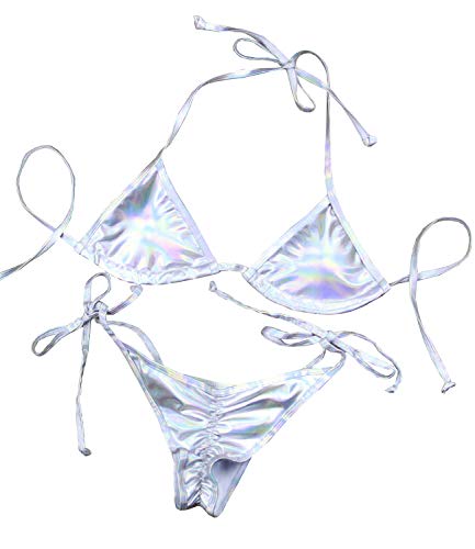 Amazon.com: Women's Liquid Metallic Rainbow Bikini Sets Shiny