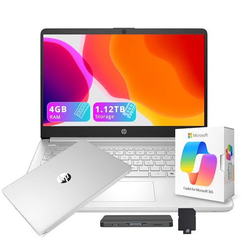 Image of HP Flagship 14 inch HD Business & Student Laptop, with Office 365 & Copilot AI, Intel Quad-Core, 4GB RAM, 1.12TB Storage (128GB UFS + 1TB Docking Station Set), Intel Graphics, Wi-Fi 6, Win 11, Silver