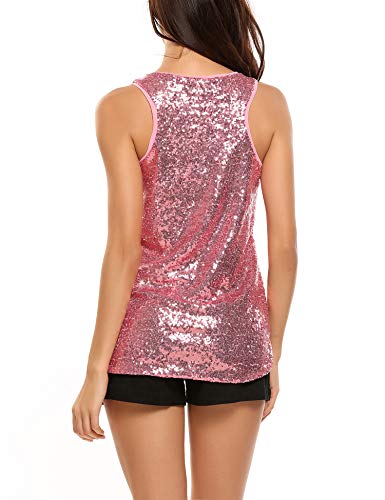 Zeagoo Women's Sleeveless Sparkle Shimmer Camisole Loose Sequined Vest Tank Tops(Pink,S) - Thumbnail 4