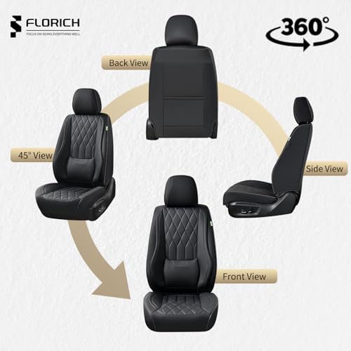 Image of FLORICH Seat Covers Front Seats Leather Car Seat Cover Waterproof Automotive Seat Covers with Lumbar Support Full Coverage Car Seat Cushion Protector Universal Fit for Most Cars Trucks SUV, Black