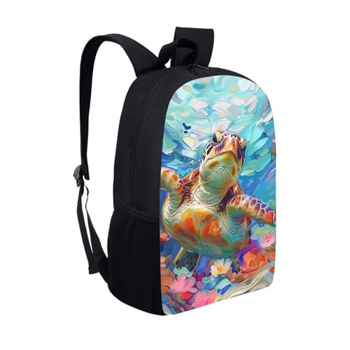 PinUp Angel Floral Turtle Print Cute Backpack For Boys Girls Elementary School Bags Kids Artistic Animal Oil Painting Bookbag Lightweight Durable2