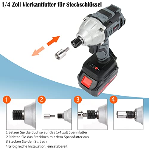 18 V Akkuschrauber,500 Nm Akku Schlagbohrschrauber mit 2X5.000 mAh Lithium Batterie,9 Steckdosen,12 Bohrer für Schraubendreher,Tragetasche,Schnellladegerät – Bild 5