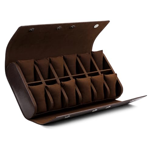 Image of essart 12-Slot Watch Roll Case - Luxury PU Leather Travel Watch Organizer for Men & Women | Portable Watch Storage Case | Scratch-Resistant & Protective