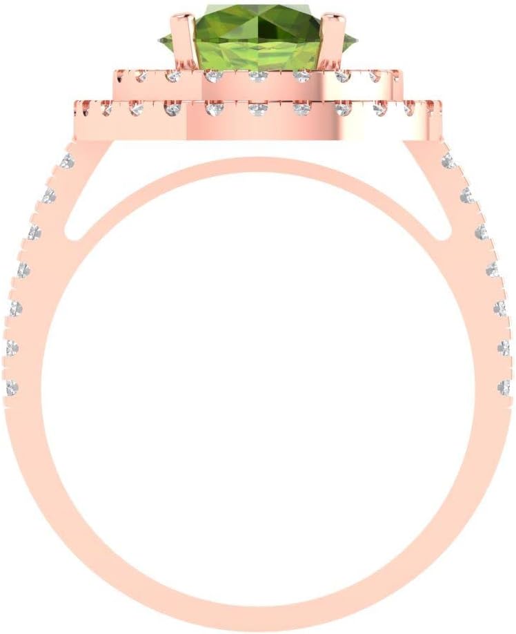 2.6 ctw Women's Engagement Ring | 18K Rose Gold | 8.0mm Round Cut Natural Peridot Halo Anniversary Bridal Promise Ring
