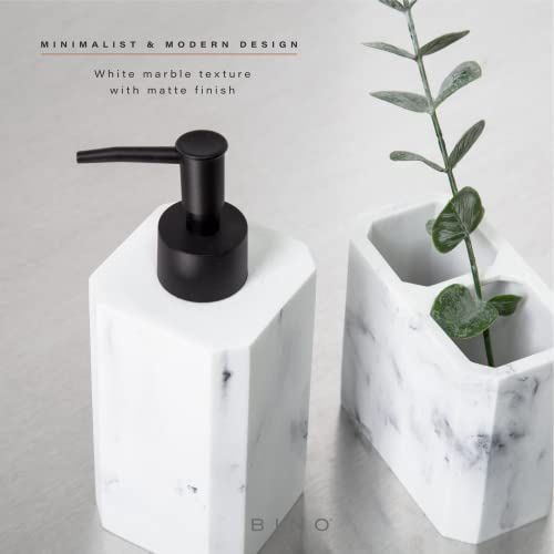 Bino Bathroom Accessories Set - Matte Marble | Soap Dispenser | Toothbrush Holder | Tumbler | 3-Piece Bathroom Organizer Countertop Set | Bathroom Decor | Home Decor | Bathroom Set #TOP14