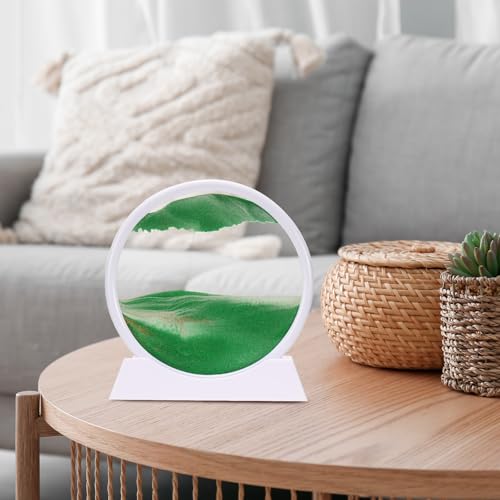 PATIKIL Moving Sand Art Liquid Motion, 12" Round Glass 3D Moving Sand Art Pictures Display Frame for Relaxing Office Home Desktop Decor, Brown(White Frame) - Image 5