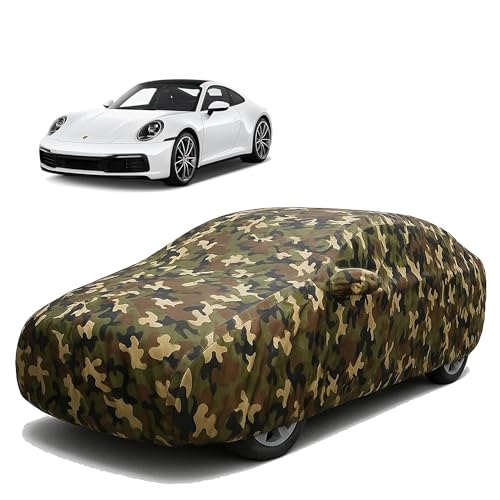 Image of Sulfar 100% Waterproof Car Body Cover Compatible with Mirror for Porsche 911 with Long Lasting Durable Material (Triple Stitched, Full Bottom Elastic, Camouflage Army)
