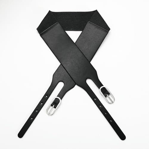 Women's Wide Leather Belt with Double Buckle, Black Leather Belt Silver Metal Buckle for Dress2