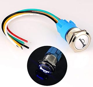 Gebildet 12V-24V/5A 16mm Pre-Wiring Momentary Speaker Horn Push Button Waterproof Metal Switch with Blue Led Light for Car Boat