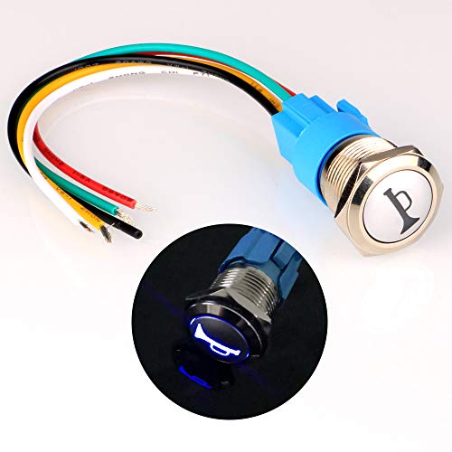Gebildet 12V-24V/5A 19mm Pre-Wired Momentary Horn Button Blue LED Lighting Waterproof Metal Speaker Horn Switch