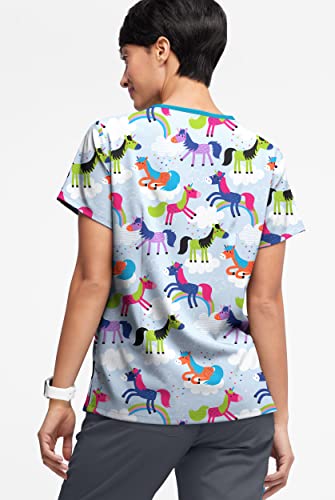 Happy Scrubs Women's Morning Dew Print Scrub Top – 3 Pocket Criss Cross Medical Uniform (X-Large) #TOP1