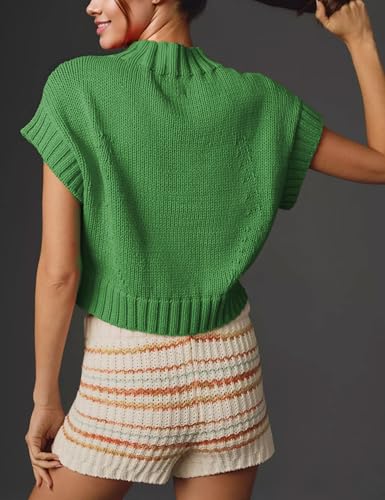 Women Cap Sleeve Sweater Vest Cute Heart Print Mock Neck Sweaters Knitted Pullover Tank Tops Valentine's Day2