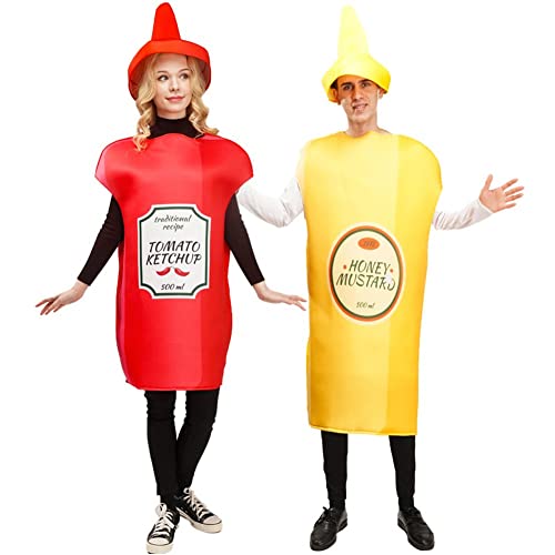 Niños, Beauty Disfraz unisex para adultos de ketchup y mostaza, disfraz de amante de Halloween, túnica divertida de comida para parejas, traje de mascota