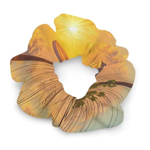 Palm Tree Sunset Beach Colorful Scrunchies for Women Soft Cute Elastic Hair Bands Ponytail Holders