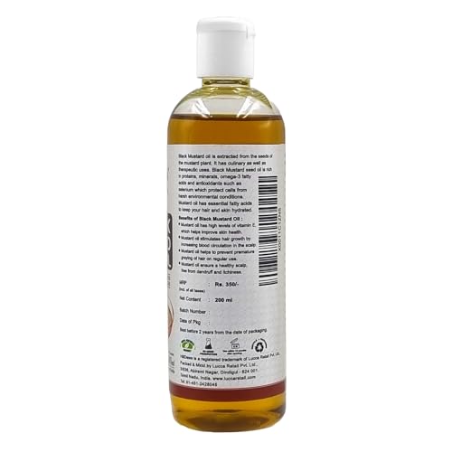 Image of Black Mustard Oil 200 ml Pure Unrefined Cold Pressed For Skin and Hair