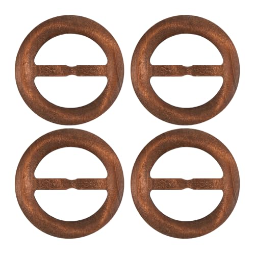 Image of uxcell 4 Pcs T-Shirt Clips, 60mm Wood Scarf Ring Clip Round Tie Circle Clip Buckle Fashion Clothes Corner Knotted Button for Women's Silk Clothing Decoration, Brown