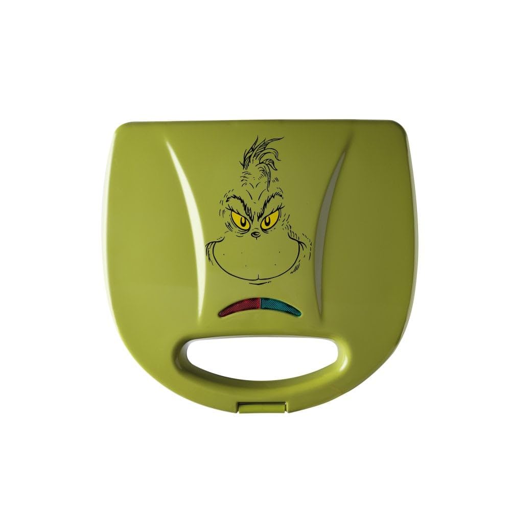 The Grinch from Daewoo Electricals - Máquina para hacer panqueques del Reino Unido, placas antiadherentes, verde, mango de bloqueo, almacenamiento de cables, 23 pulgadas de ancho x 21,6 pulgadas de